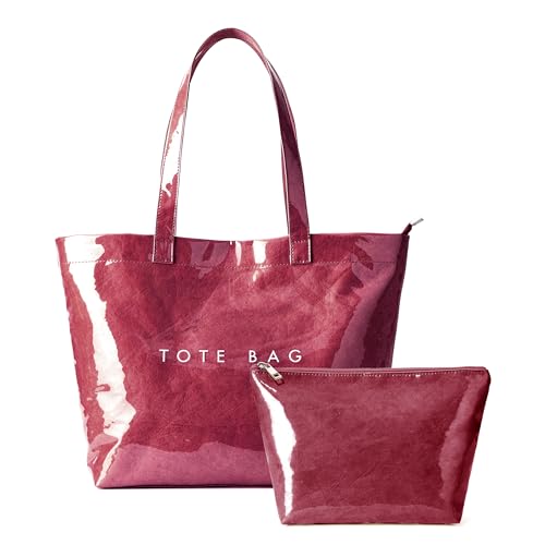 Image of KALIDI PVC Zipper Tote Bag, Jelly Kraft Paper Beach Bag Large Hobo Carry All Travel Shopping Handbag Plastic Shoulder Bag