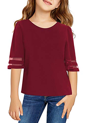 Blibea Girls Clothing Casual Flare Short Sleeve Tunic Tops Blouse Little Girls Loose Fashion Tee Shirts Size 10-11 Red