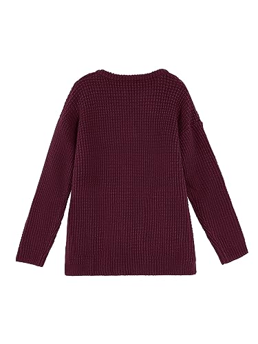Image of rrhss Girls Waffle Knit Sweaters Trendy Henley Button V Neck Long Sleeve Pullover Jumper Tops