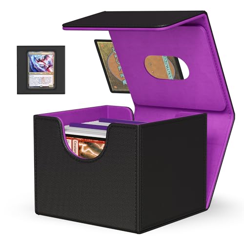 Image of Kabinka MTG Deck Box with Window, Commander Deck Box for Trading Cards, Holds 110+ Double Sleeved Cards, Fits TCG CCG EDH (Black Purple)