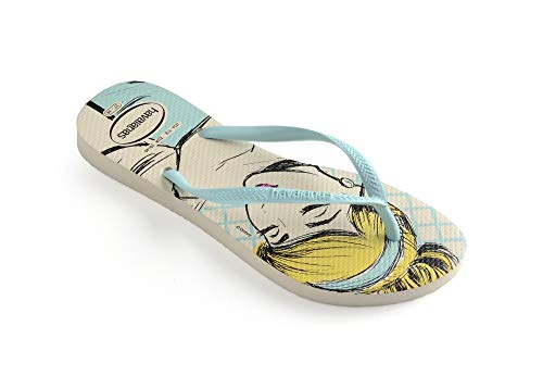 Chinelo Slim Princesas, Havaianas, Feminino, Bege Palha/Azul, 35/36