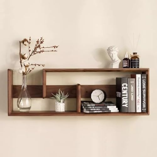 Image of 3 Years Warranty Wooden Wall Shelf for Living Room | Wall Mounted Storage Rack with Multi Section Design | Sheesham Wood Floating Display Shelf for Books Decor | Space Saving Organizer | Honey Brown