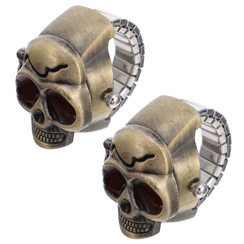 Montre bague pour homme vintage punk avec tête de fantôme en alliage de zinc