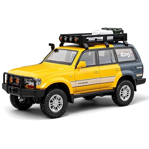 Image of Tivota Land Cruiser LC80 1:24 Diecast Metal Car - Openable Doors, Sound&Light, Pull Back Action,Collectible Toy Car for Kids - Durable & Realistic Model Collectors (Yellow-Grey)