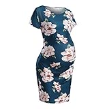Women Maternity Short Sleeve Dress Breastfeeding Bodycon Dress Pregnancy Casual Floral Print Dress Summer Photography Dress (White, XL)