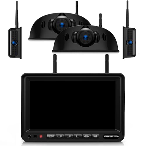 Image of ZEROXCLUB 4 Cameras Wireless RV Backup System with 7-Inch Monitor, 2 Rear Sharkfin 2 Side Cameras, IR Night Vision, IP69k Waterproof Recording, Compatible with Furrion Pre-Wired RV Truck Trailer BW4