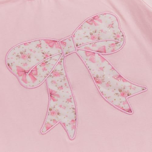Image of Kayotuas Toddler Girl Summer Outfits Bow Embroidery Short Sleeve T-shirt and Sparkle Tutu Skirt Cute Sister Matching Dresses