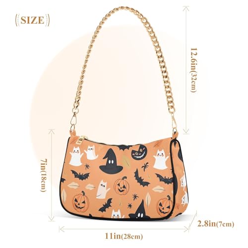 Halloween Pumpkin and Bat Shoulder Bag for Women, Handbag with Chain Strap, Soft Purse Tote Bag for Ladies2