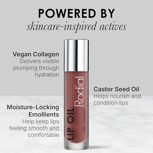 Image of Rodial Lip Oil with Plumping Collagen 4ml - Hydrating Vegan Lip Oil for Fuller, Smoother Lips, Nourishing Lip Care with Cherry, Jojoba & Macadamia Oils, English Rose Gloss Finish