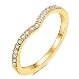 MYNENEY Anillo de compromiso apilable chapado en oro de 14 quilates y circonita cúbica para mujer, Acero inoxidable, Sin piedra preciosa