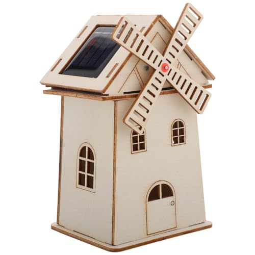 Abaodam Windmühlen-Ornamente Aus Holz Kleines Solarhaus, Zusammenbauen Solarbetriebene Windmühle Aus Holz Wissenschaftliche Solarwindmühle Solare Windmühle Hölzern