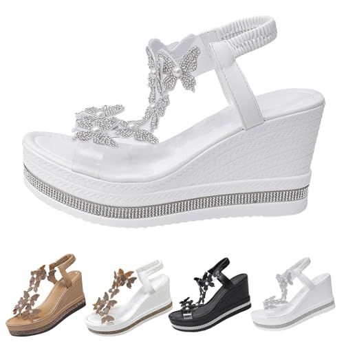 YIzdegg sandaler, platå, damer, sommar, kilklack, pantoletter, eleganta tofflor, halkfria sommarskor, båge, stöd, sandaletter, andas, bekväma tofflor, mjuka fritid, klackskor, Vit, 42 EU