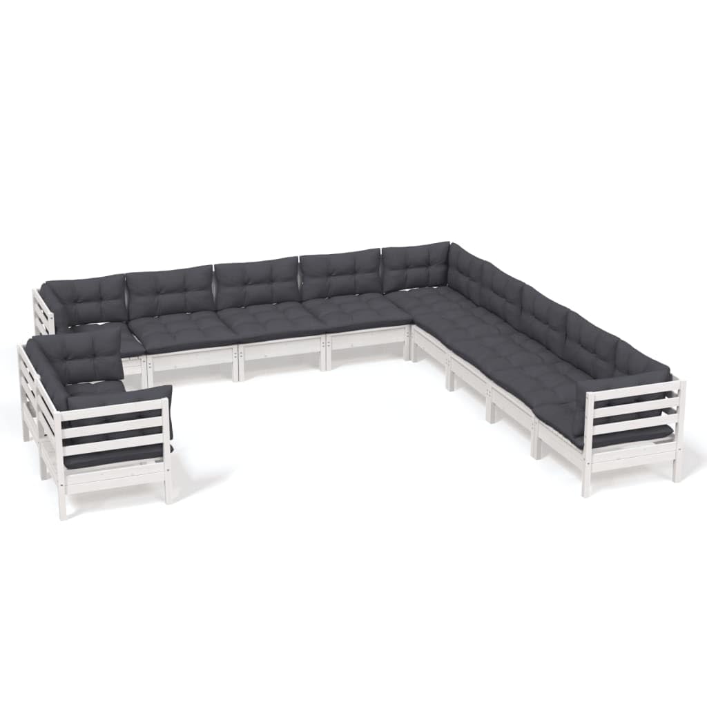 Juego de muebles de jardín con cojines de madera maciza de pino, 11 piezas, para terraza y jardín, soporta hasta 110 kg por asiento