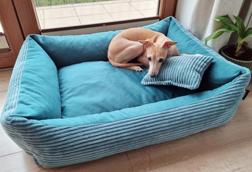 4L Textil Molly Kuscheliges Cord Hundebett mittelgroße Hunde Hundekorb aus Cord Hundekörbchen mittelgroße Hunde Hundesofa Türkis (80x60 cm, Türkis)