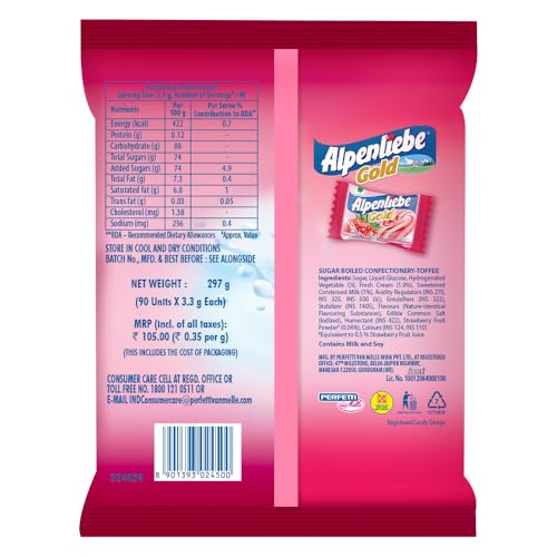 Image of Alpenliebe Gold, Cream Strawberry Candy Pouch, 90 Pc, 297 g