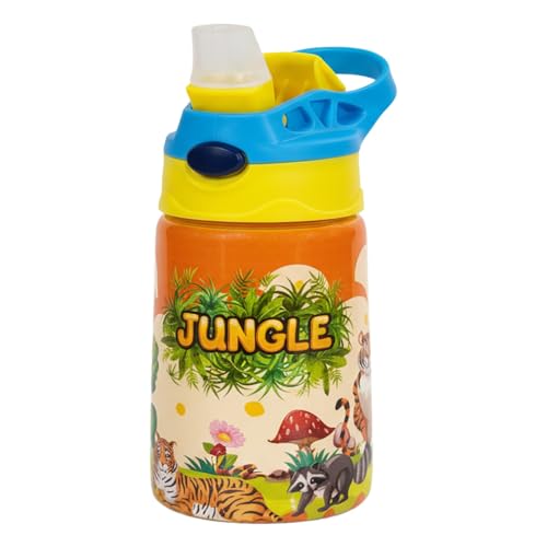 Image of FunBlast Jungle Theme Water Bottle for Kids- Cute Water Bottle with Straw, Insulated Stainless Steel Bottle,Sipper Bottle for Kids (300 ML)