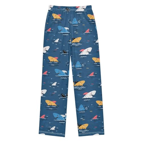 Shark Fin Print Boys Long Pants Soft Trousers Elastic Waist Kids Lounge Bottoms with Pockets S-XL