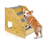 ANJISUNY Dog Stairs for Small Dogs, 4-Step Dog Steps for Beds or Couches, Wood Pet Stairs for Small Pets, 15' H Cat Stairs for Doggie,Old Cats, Small Animals