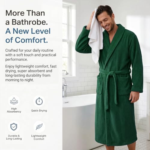 Image of PJGGZ Men's Shawl Collar Bathrobe, Soft Long Towel Robe for Men - Super Absorbent Quick Dry yet Warm