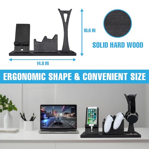 Image of Unique Gift for Gamers, Game Room Decor. Unique Gaming Organizer with Headset Holder, Rotatable Phone Stand & Controller Stand. Wooden Gaming Gadget for Gaming Desktop, Streamer, Teenage Boy
