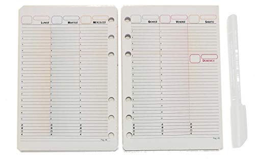 Ricambio/Ricarica per agenda organizer "formato A6 Personal" con 6 Anelli 11x16cm (Agenda senza date)