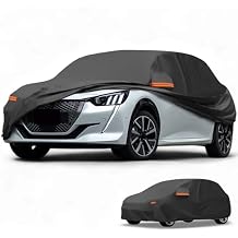 All-Weather Waterproof Car Cover - UV-Resistant Outdoor Full Exterior Protection for Peugeot 208 190T-PU Black with Right Side Zipper