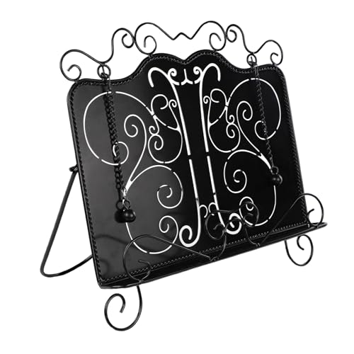 WATUNID Metall Buchständer, schwarzer Vintage-Kochbuchständer, dekorativer Rezeptbuchhalter mit beschwerten Ketten, faltbarer, tragbarer Kochbuchhalter für Küche, Haus, Backen, Geschenk WATUNID Metall Buchständer, schwarzer Vintage-Kochbuchständer, dekorativer Rezeptbuchhalter mit beschwerten Ketten, faltbarer, tragbarer Kochbuchhalter für Küche, Haus, Backen, Geschenk