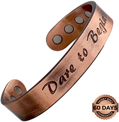 Reevaria - Pure Copper Magnetic Heavyweight 'Dare to Begin' Cuff Bracelet for Men, with 8 Magnets 3500 Gauss- Recovery and Pain Relief - Arthritis, Golf and Other Sports, Carpal Tunnel