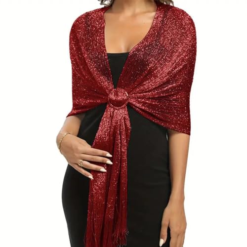 Copbopwn Châles et écharpes Métalliques étincelants avec Boucle Châles et écharpes pour Femmes de Soirée Châle en or Argent Noir et Rouge pour la Soirée Robes de Soirée Mariage (rouge vin)