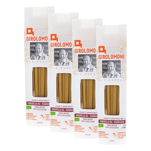 Girolomoni, Graziella ra® - spaghetti semintegrali trafilati al bronzo bio, 500g (Confezione da 4)