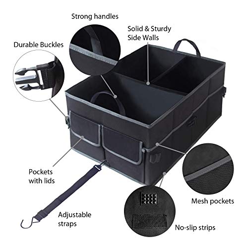 Uyye Auto Car Trunk Organizer,Compartments Collapsible Durable Organizer For Cargo Storage,Car Interior Accessories Trunk Storage Organizer With Adjustable Securing Straps And Non-Slip Bottom #TOP3