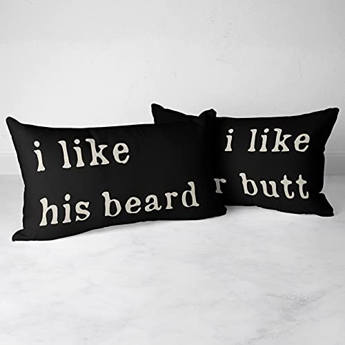 I Like Her Butt I Like His Beard Linen Throw Pillow Case, 12 X 20 Inch Set Of 2, Couples Gifts, Wedding Shower, Wedding Gifts, Newlywed Gifts, Engagement Gifts, Cushion Cover For Sofa Couch Bed #TOP1