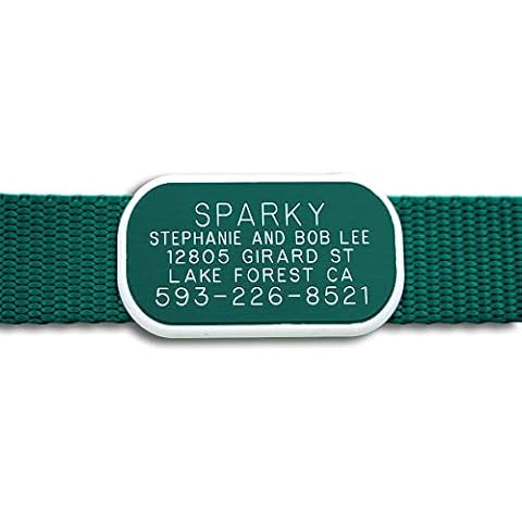 LuckyPet Pet ID Tag: Collar Tag - Attaches Flat to Any Collar - Perfect for Dogs or Cats - Custom Engraved - Durable and Silent! Medium-Green-Rectangle Cover
