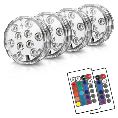 POLENTAT Submersible LED Lights with Remote 16 Colors 4 Modes Battery Powered Waterproof LED Pool Lights for Pool Pond Bath Tub Hot Tub Decoration (4-Pack)