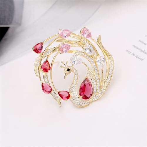 Image of Exquisite Rhinestone Peacock Brooch Pin for Women Girls Gold Plated Fashion Red Green Crystal Bird Animal Brooches Lapel Pins Elegant Dress Accessories Christmas Thanksgiving Birthday Jewelry Gift Souvenir