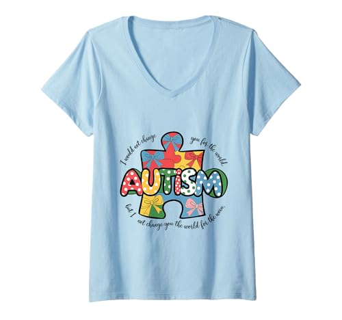 Womens Autism Awareness Proud Autism Mom V-Neck T-Shirt