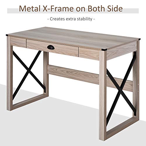 Homcom 44 Inch Home Office Computer Desk, Rustic Writing Desk, Farmhouse Workstation With Storage Drawer, X-Frame #TOP3