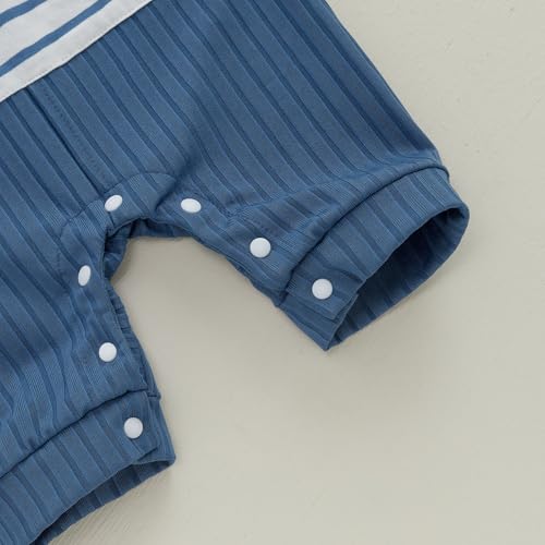 Newborn Baby Boy Summer Clothes Stripe Short Sleeve Romper Suspender Pants Hat 3Pcs Set Cute Coming Home Outfit4