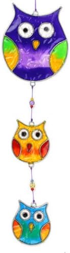 Colourful Owl Stained Glass Sun Catcher Mobile - Beautiful Window Hanging - Home Decoration