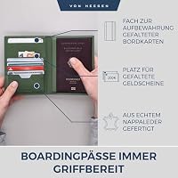 VON HEESEN® Reisepasshülle Leder Etui mit RFID-Schutz - Passhülle Passport Reisepass Mappe Hülle Organizer - Reiseorganizer für Damen & Herren (Grün) – Ansicht 4
