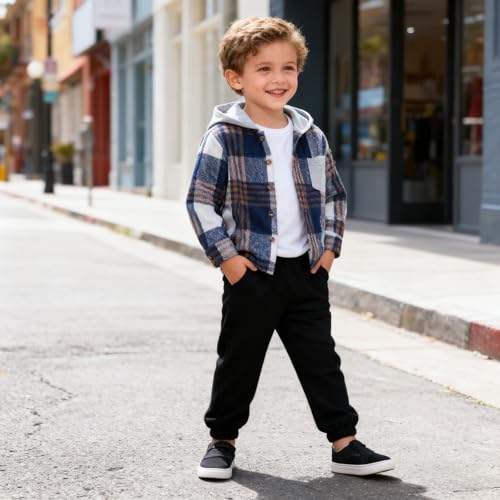 Image of Size 2-6 Years Toddler Boys Clothes Plaid Hooded & Pants 2 Piece Set Kids Boys Fall Outfits Sets