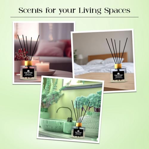 Image of Lemongrass Reed Diffuser Set by Tattvic Essence | 6 Fiber Reed Sticks Free | Stress Relief & Aromatherapy | Long-Lasting, Smoke-Free Air Freshener for Bedroom & Bathroom| Ideal for Gifting | 120ml