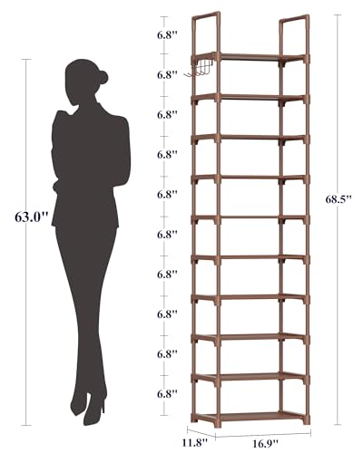 image for Kitsure Shoe Rack - 10-Tier Shoe Organizer with Detachable Fabric Shel