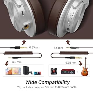 OneOdio A70 Bluetooth Over Ear Headphones, Wireless Headphones w/ 72H Playtime, Hi-Res, 3.5mm/6.35mm Wired Audio Jack for Studio Monitor & Mixing DJ E-Guitar AMP, Computer Laptop PC Tablet - Silver