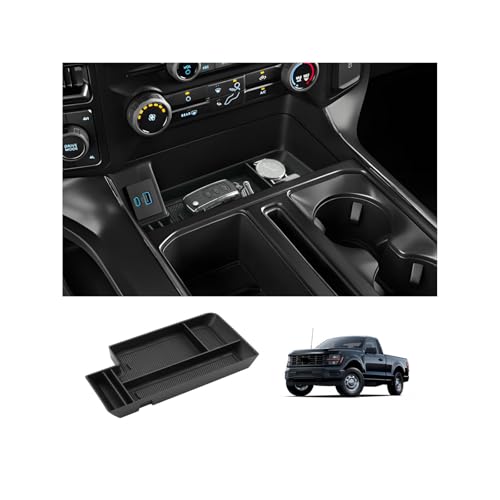 Image of LUWU Center Console Organizer for 2021-2024 2025 Ford F150 & 2022-2024 F150 Lightning XLT Hidden Storage Tray Lower Storage Box 2025 F150 Accessories Fits into The Open Pocket in Front of The Shifter