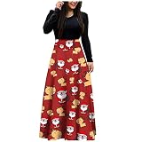 JISHII Jupe de Noël pour femme - Père Noël avec élan et bonhomme de neige - Robe de soirée - Taille haute - Patchwork - Confortable - Costume de fête élégant - Décontracté, rouge, L