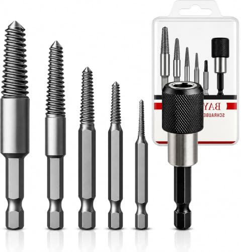 BAYERTAL® Schraubenausdreher Set 6tlg E6.3 – Linksausdreher mit Schnellwechsel Bitaufnahme – Schrauben Entferner + Ausdreher für beschädigte & festsitzende Schrauben – Schraubenlöser screw extractor