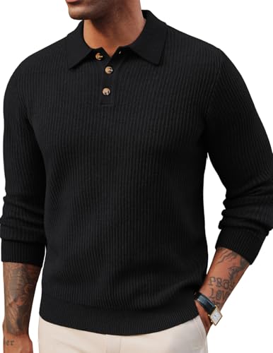 PJ PAUL JONES Mens Sweater Cable Knit Polo Collar Sweaters for Fall Winter