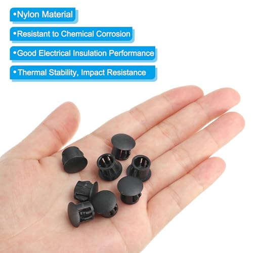 Image of PATIKIL Hole Plugs Plastic, 50 Pcs 10mm(3 /8 inch) Screw Bumper Hole Plug Flush Snap Type Round Hole Cover Caps for Round Holes Cabinet Furniture Kitchen, Black