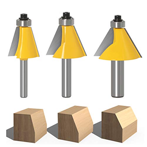 Bestgle 3pcs 8mm Tige Chanfrein Routeur Bit Set Biseau Routeur Bits 15 Degrés, 22,5 Degrés, 30 Degrés Coupe-bois Couteau Biseauté